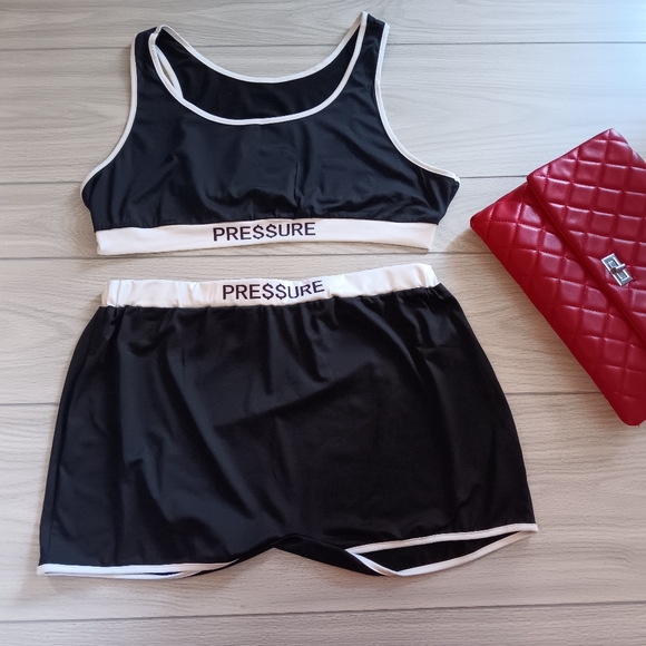 Women Basic Sleeveless Round Neck Letter Print Color Blocking Swimwear Two Piece - Picture 2 of 12